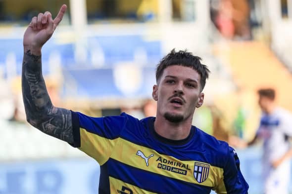 Dennis Man (Parma Calcio) rejoices after first goal during Parma Calcio vs Atalanta BC, Friendly football match in Parma, Italy, August 04 2024