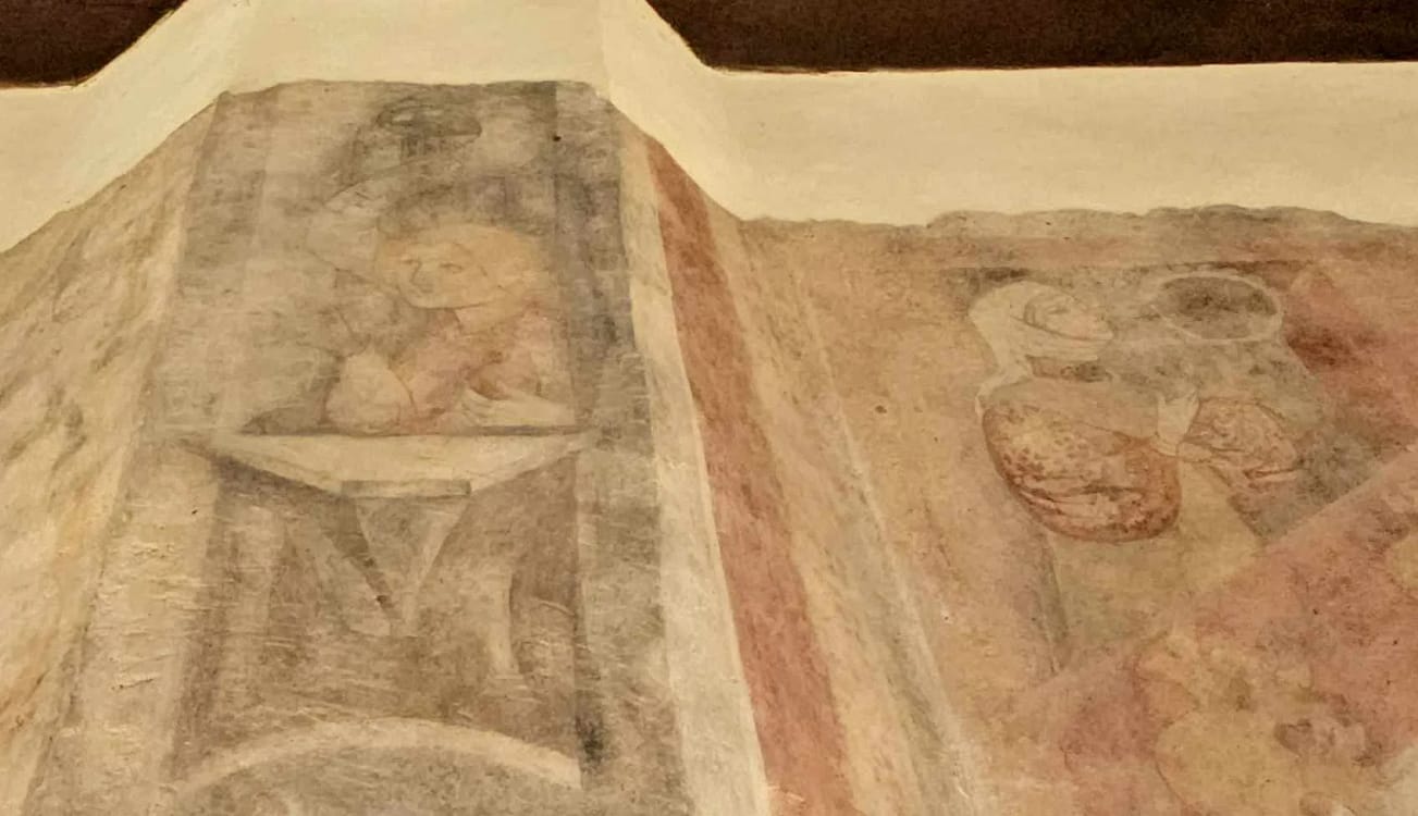 Ioan de Hunedoara și mama sa, într-o pictură medievală la Castelul Corvinilor. Foto: Daniel Guță