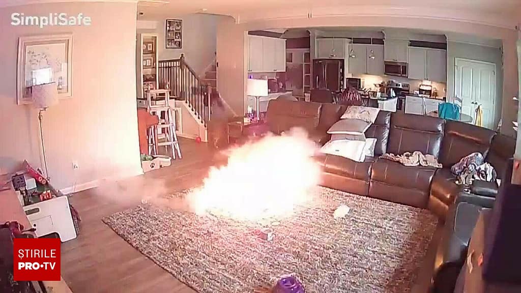 Câinele familiei a provocat un incendiu în timp ce se juca în sufragerie cu o baterie. Avertismentul proprietarului. VIDEO