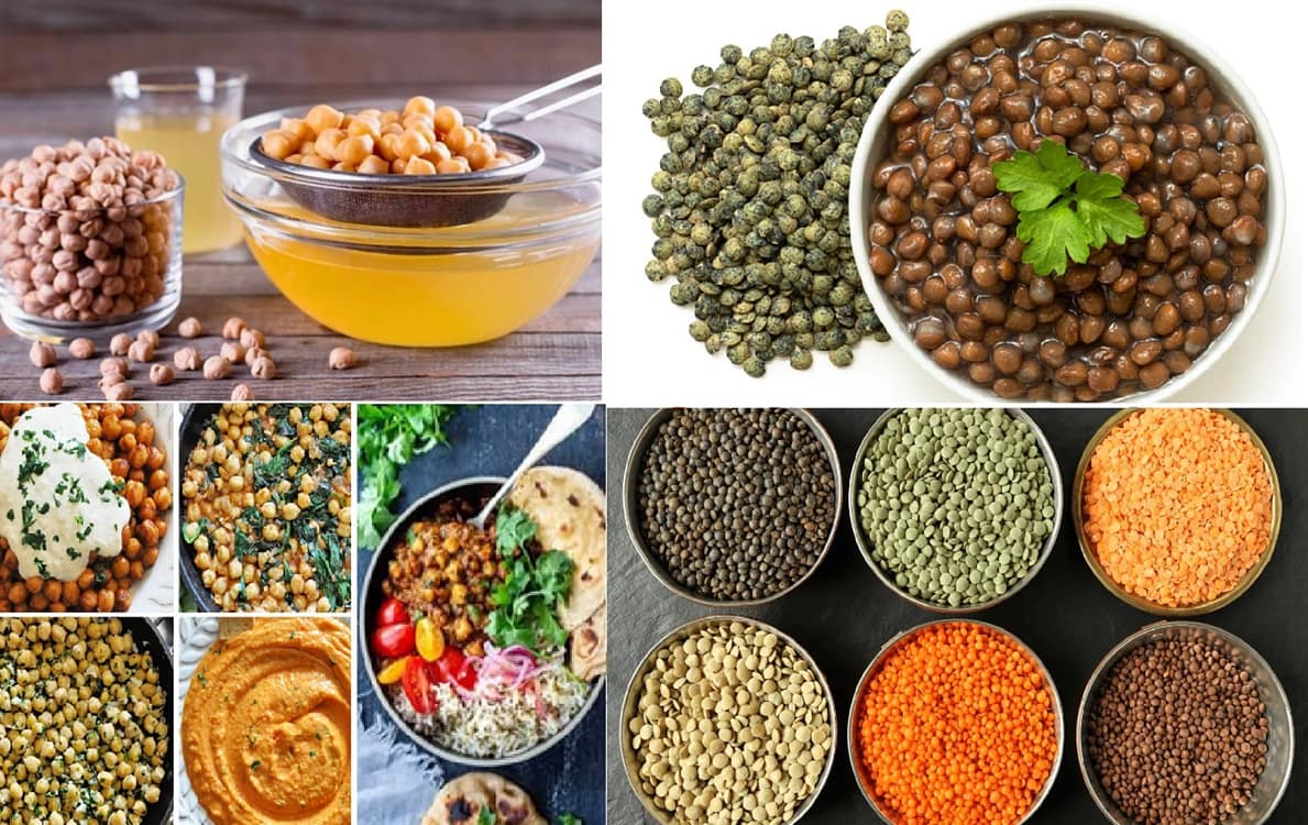 Colaj de imagini cu leguminoase la conservă și boabe uscate Foto DMS