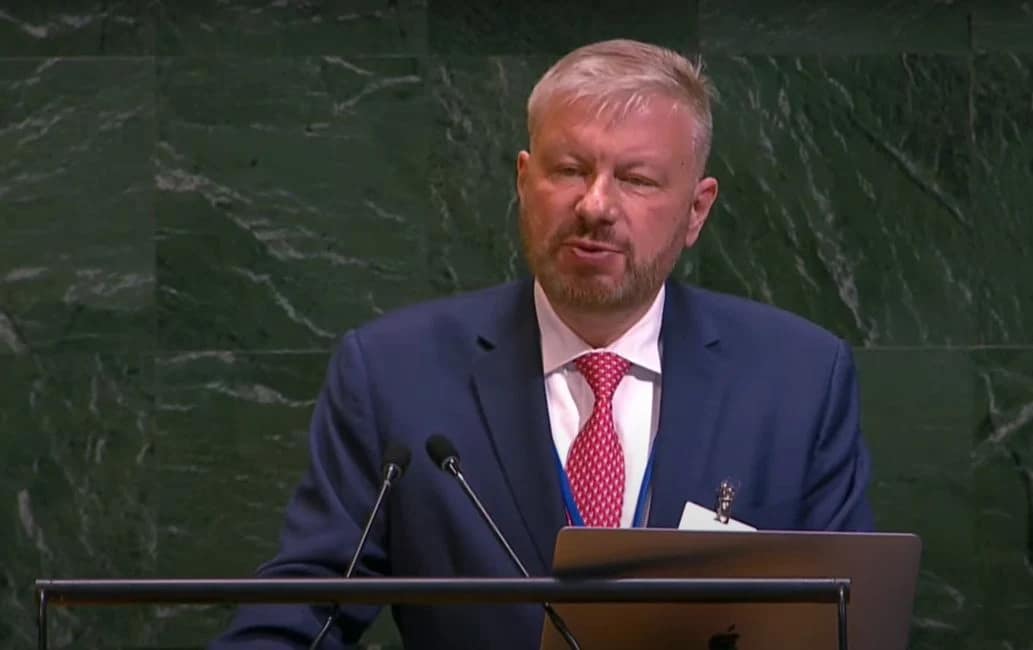 Greg Scărlătoiu în timpul unui discurs ținut la ONU. FOTO; Arhivă personală