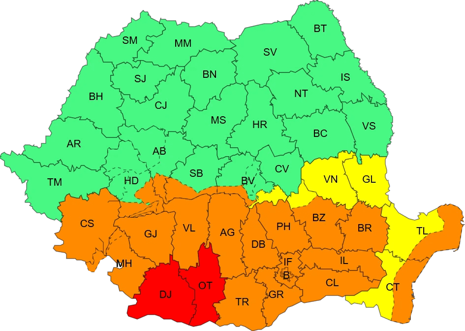Județele aflate sub avertizări meteo. FOTO ANM