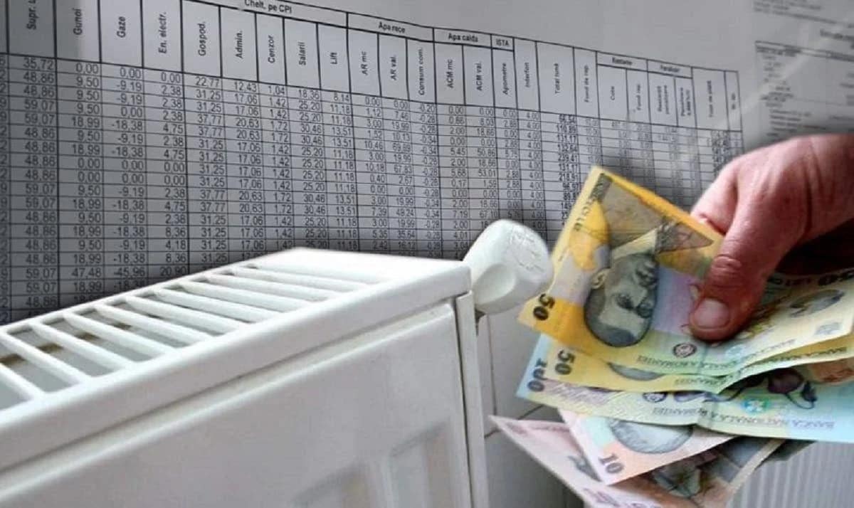 Colaj foto cu un calorifer și cineva care ține bani &icirc;n m&acirc;nă