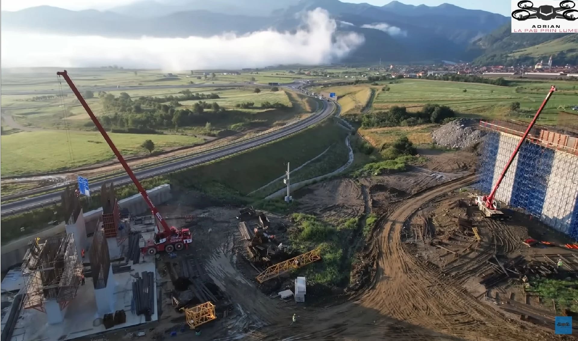 Șantierul Viaductului Boița pe Lotul 2 Boița Cornetu al Autostrăzii Sibiu Pitești Captură video