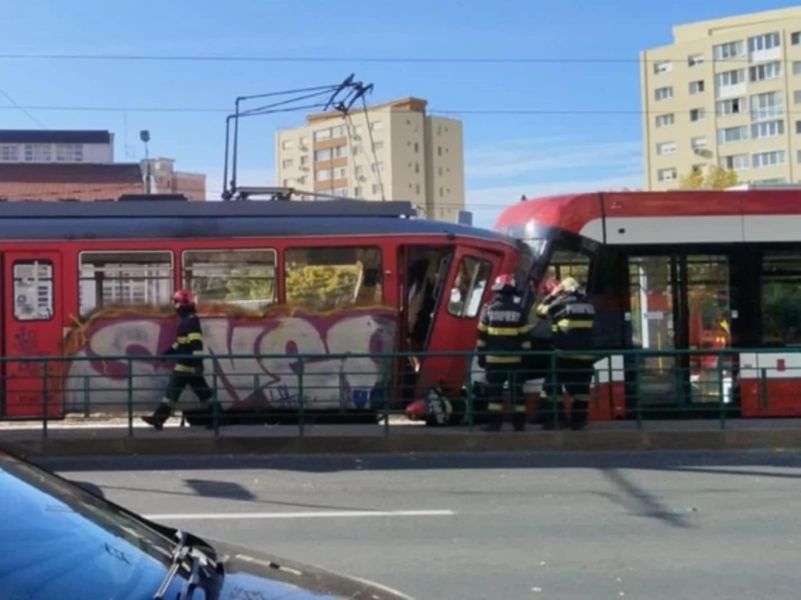Accident între două tramvaie/FOTO: Renașterea Bănățeană